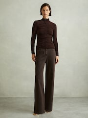 Reiss Chocolate Tasmin Ruched High-Neck Jersey Top - Image 3 of 6