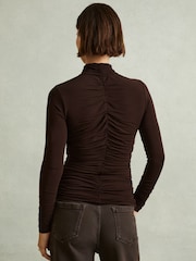 Reiss Chocolate Tasmin Ruched High-Neck Jersey Top - Image 5 of 6