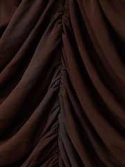 Reiss Chocolate Tasmin Ruched High-Neck Jersey Top - Image 6 of 6