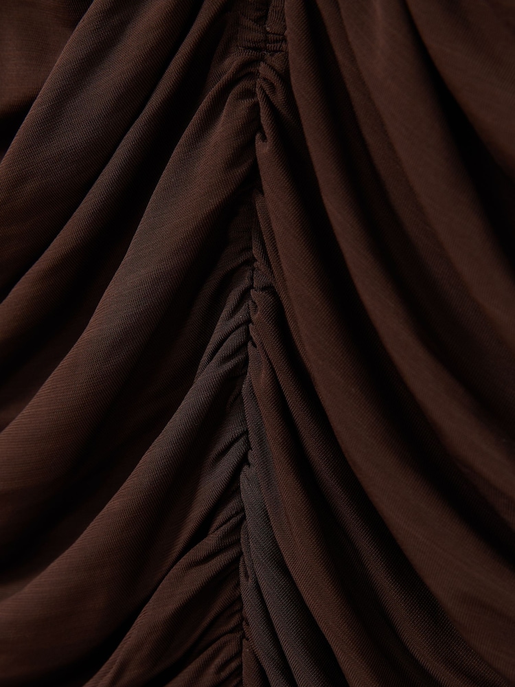 Reiss Chocolate Tasmin Ruched High-Neck Jersey Top - Image 6 of 6