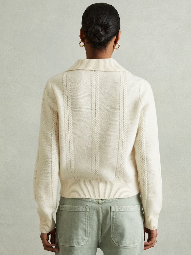 Reiss Cream Jessy Wool-Cashmere Cropped Open-Collar Jumper - Image 4 of 5