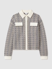 Reiss Navy/Camel Margot Wool-Cashmere Houndstooth Cardigan - Image 2 of 6