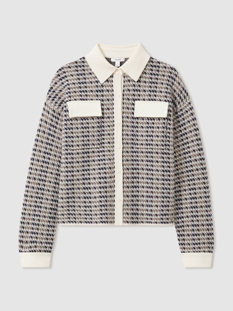 Reiss Navy/Camel Margot Wool-Cashmere Houndstooth Cardigan - Image 2 of 6