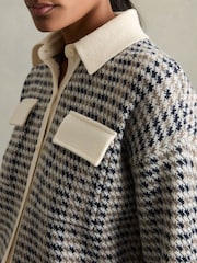 Reiss Navy/Camel Margot Wool-Cashmere Houndstooth Cardigan - Image 4 of 6
