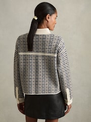Reiss Navy/Camel Margot Wool-Cashmere Houndstooth Cardigan - Image 5 of 6