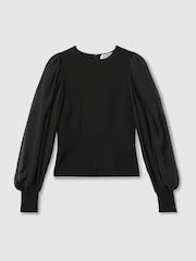 Florere Hybrid Knit Sheer Sleeve Black Top - Image 2 of 6