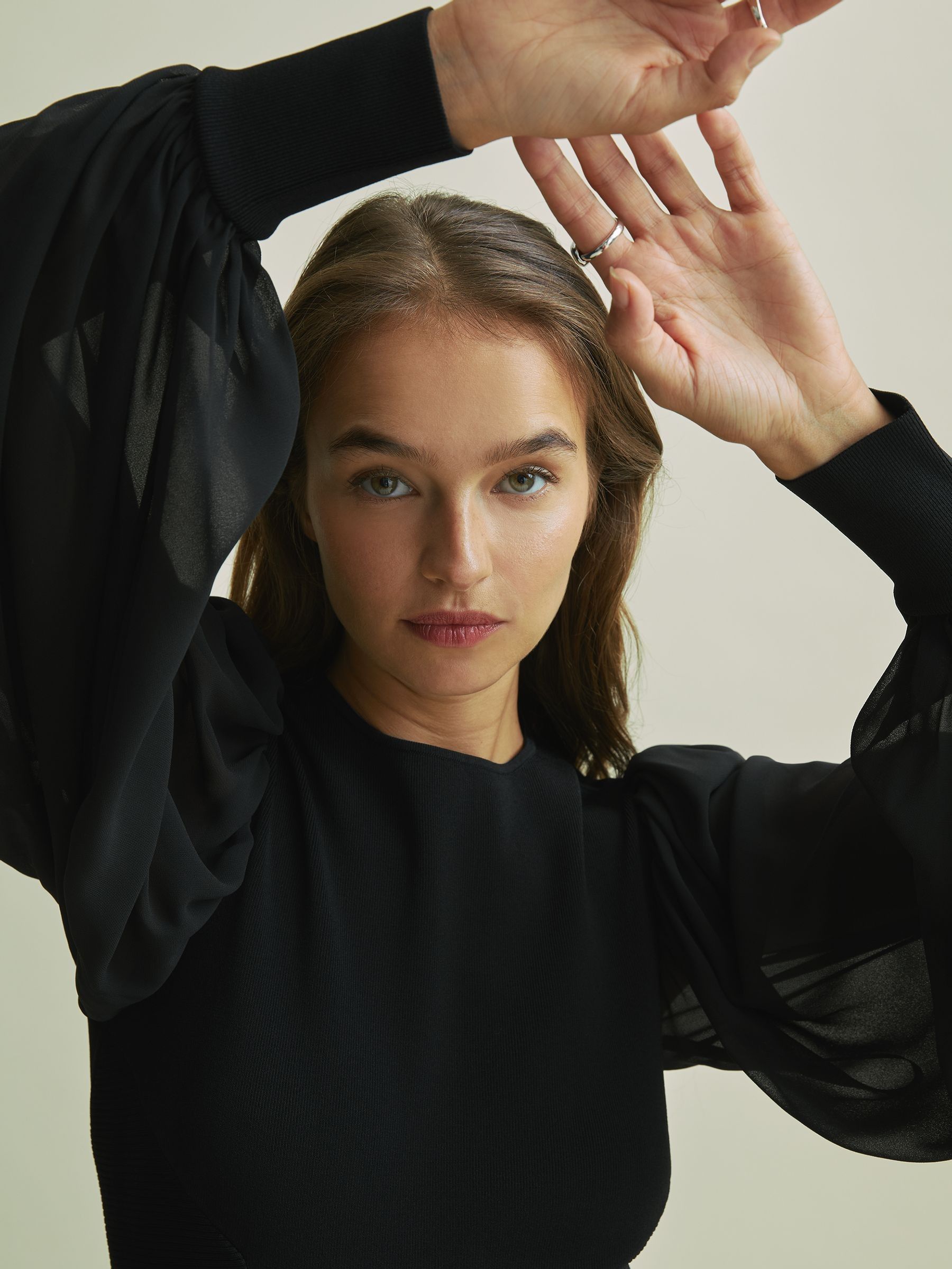 Buy Florere Hybrid Knit Sheer Sleeve Black Top from Next Canada