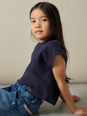 Reiss Navy Terry 4-9 yrs Cotton-Jersey Cropped T-Shirt - Image 3 of 4