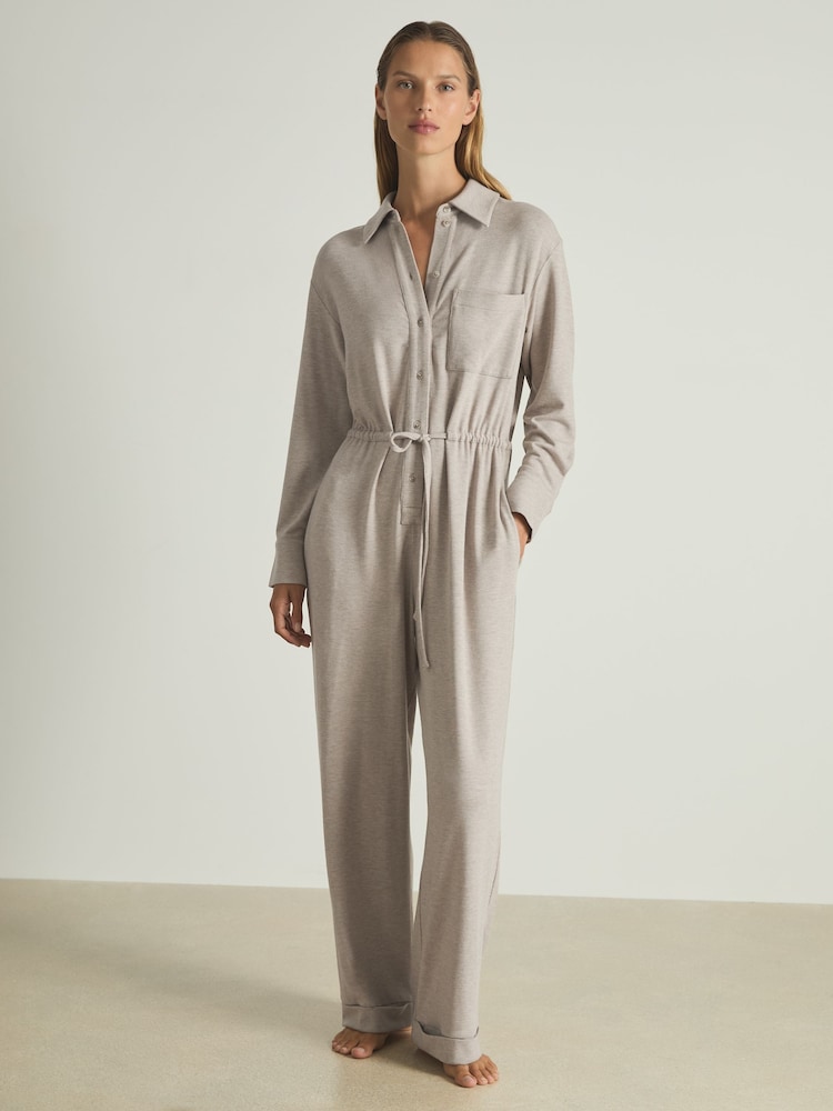 Rehbraun - Reiss Rita Thermo-Jumpsuit mit Kordelzug aus Jersey-Material - Bild 1 von 6 Rehbraun - Reiss Rita Thermo-Jumpsuit mit Kordelzug aus Jersey-Material - Bild 1 von 6