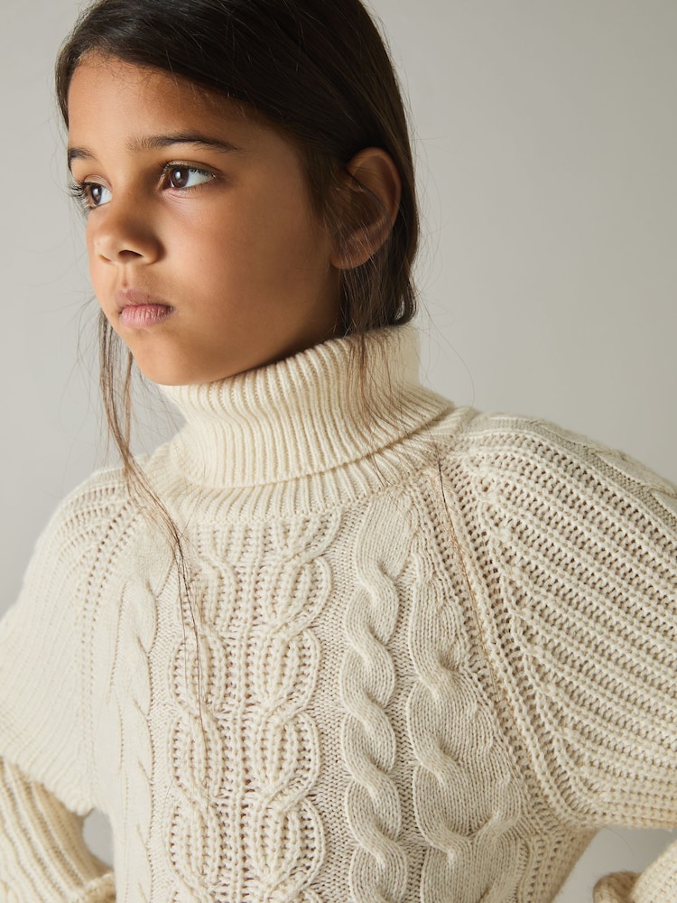 Reiss Cream Mimi 13-14 yrs Wool-Blend Cabled Jumper Dress - Image 2 of 4 Reiss Cream Mimi 13-14 yrs Wool-Blend Cabled Jumper Dress - Image 2 of 4
