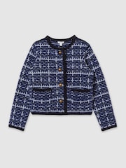 Reiss Blue Felicity Tweed-Effect Cardigan with Merino - Image 2 of 6