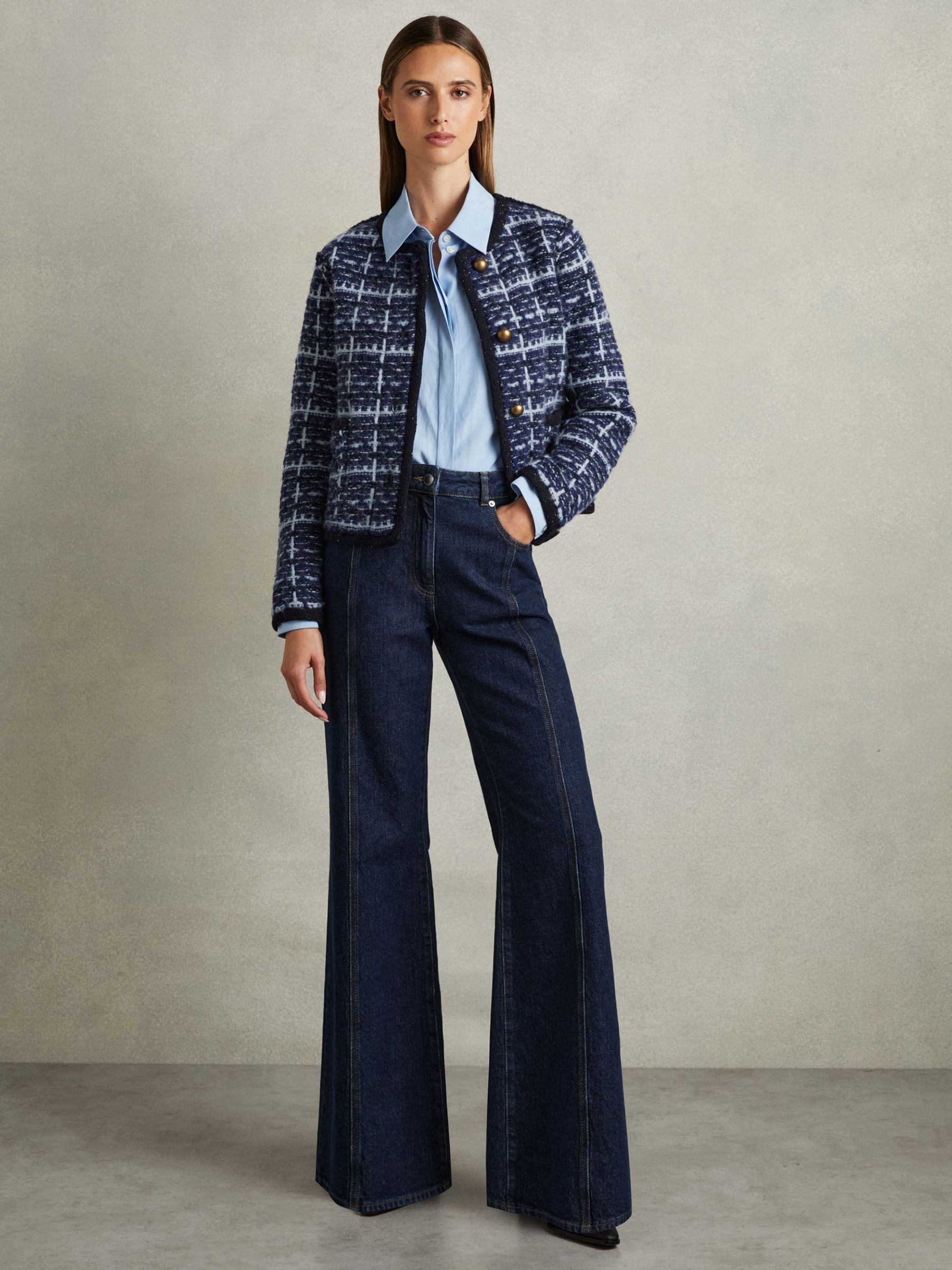 Buy Reiss Blue Felicity Tweed-Effect Cardigan with Merino Buy Reiss Blue Felicity Tweed-Effect Cardigan with Merino