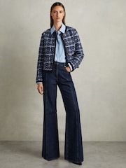 Reiss Blue Felicity Tweed-Effect Cardigan with Merino - Image 3 of 6