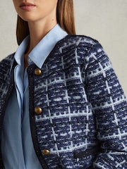 Reiss Blue Felicity Tweed-Effect Cardigan with Merino - Image 4 of 6
