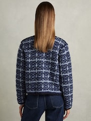 Reiss Blue Felicity Tweed-Effect Cardigan with Merino - Image 5 of 6