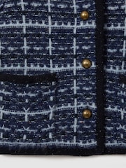 Reiss Blue Felicity Tweed-Effect Cardigan with Merino - Image 6 of 6