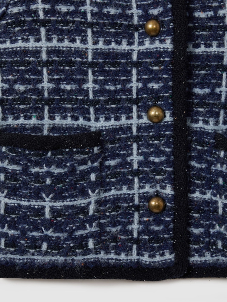 Reiss Blue Felicity Tweed-Effect Cardigan with Merino - Image 6 of 6