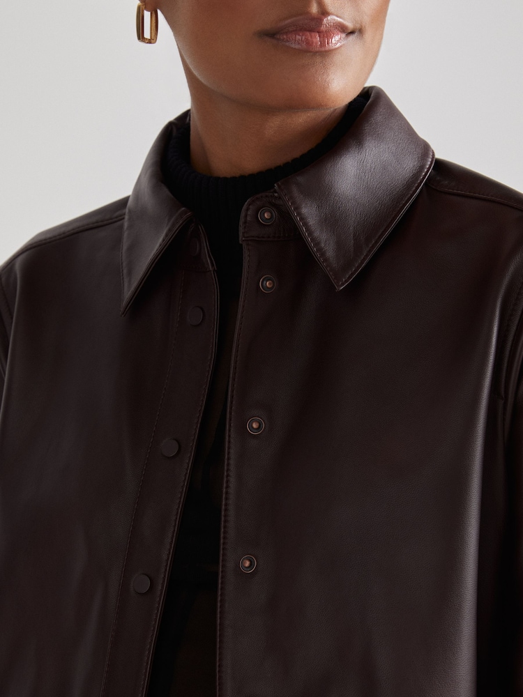 Reiss Oxblood Tora Atelier Leather Shirt - Image 4 of 7
