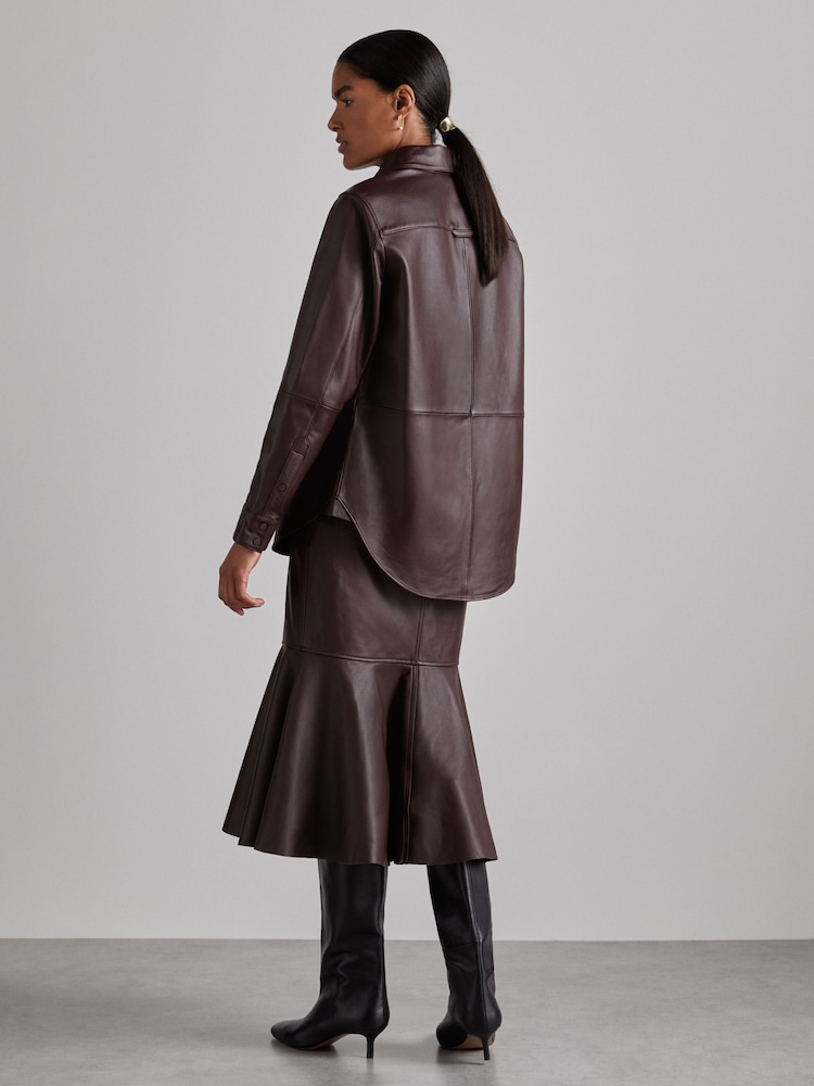 Reiss Oxblood Tora Atelier Leather Shirt - Image 6 of 7