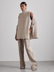 Reiss Neutral Darcey Atelier Wool-Blend Buttoned-Sleeve Jumper with Cashmere - Image 1 of 7