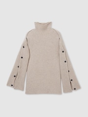 Reiss Neutral Darcey Atelier Wool-Blend Buttoned-Sleeve Jumper with Cashmere - Image 2 of 7