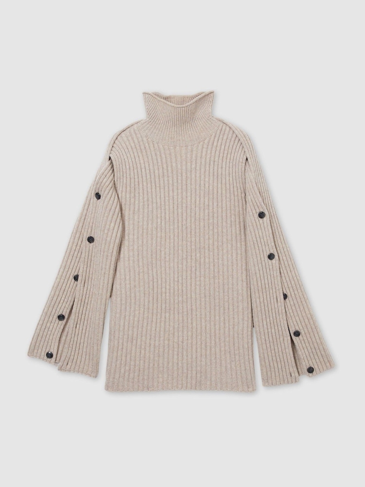 Reiss Neutral Darcey Atelier Wool-Blend Buttoned-Sleeve Jumper with Cashmere - Image 2 of 7