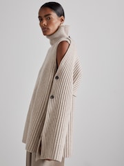 Reiss Neutral Darcey Atelier Wool-Blend Buttoned-Sleeve Jumper with Cashmere - Image 3 of 7