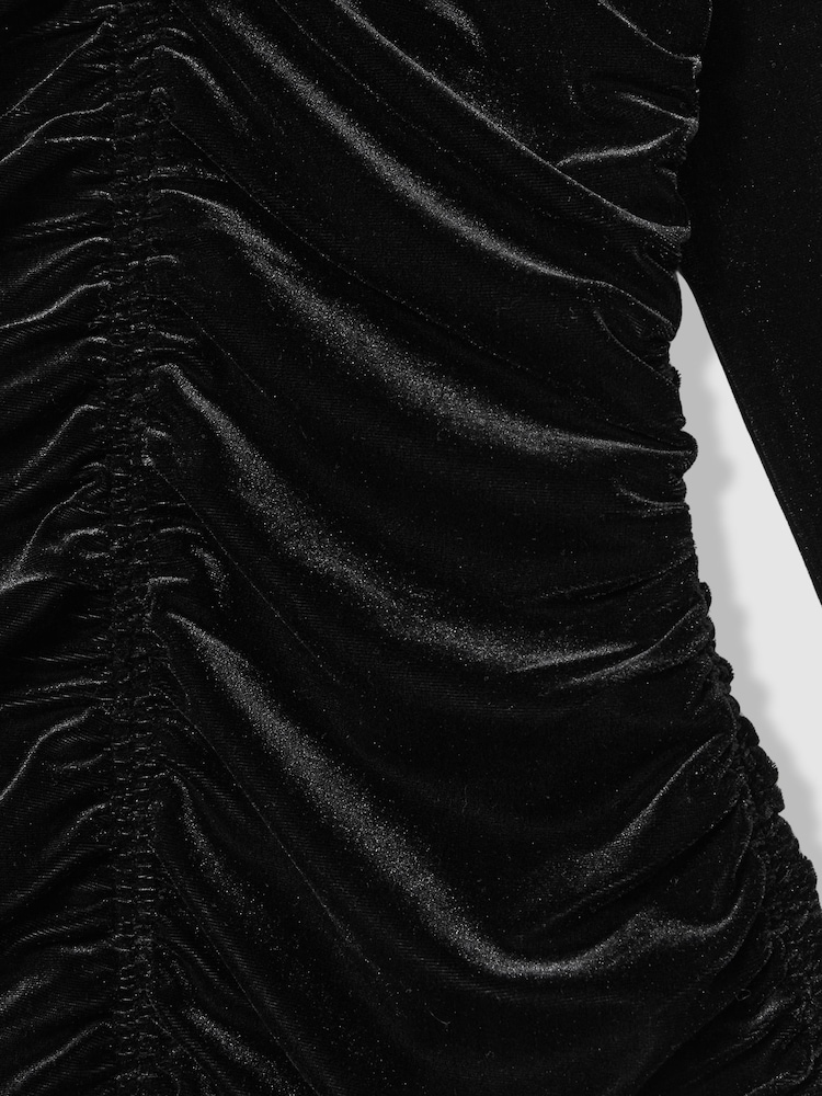 Reiss Black Ari Velvet Ruched Long-Sleeve Top - Image 6 of 6