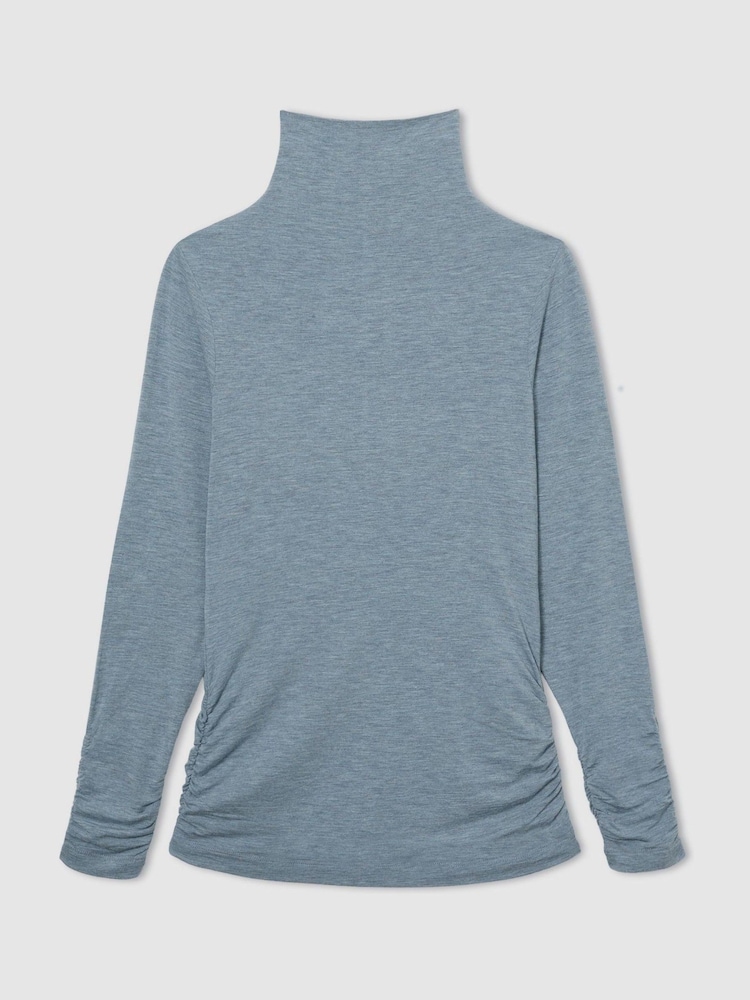 Reiss Blue Louisa Ruched Jersey Top with Wool - Image 2 of 6