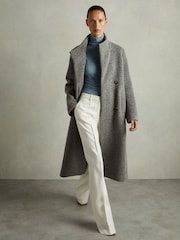 Reiss Blue Louisa Ruched Jersey Top with Wool - Image 3 of 6