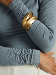 Reiss Blue Louisa Ruched Jersey Top with Wool - Image 4 of 6