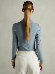 Reiss Blue Louisa Ruched Jersey Top with Wool - Image 5 of 6