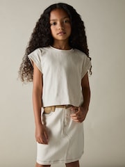 Reiss Taupe Terry 4-9 yrs Cotton-Jersey Cropped T-Shirt - Image 1 of 4