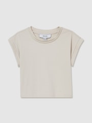 Reiss Taupe Terry 4-9 yrs Cotton-Jersey Cropped T-Shirt - Image 2 of 4