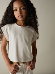 Reiss Taupe Terry 4-9 yrs Cotton-Jersey Cropped T-Shirt - Image 3 of 4