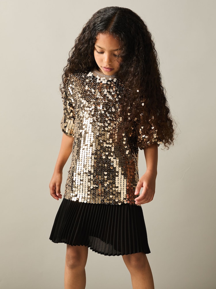 Reiss Gold Darcey 13-14 yrs Sequin T-Shirt Dress - Image 2 of 4