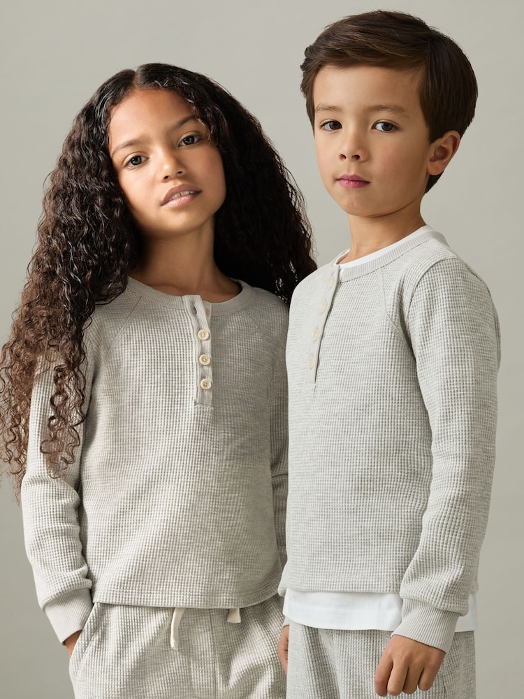 Reiss Grey Taylor 4-9 yrs Cotton Blend Jersey Waffle Top And Trousers Set - Image 1 of 5