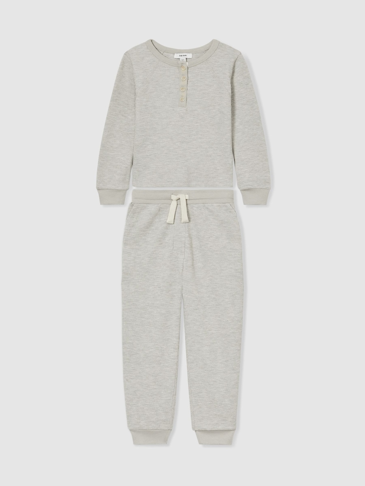 Reiss Grey Taylor 4-9 yrs Cotton Blend Jersey Waffle Top And Trousers Set - Image 2 of 5