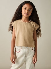 Reiss Camel Terry 9-13 yrs Cotton-Jersey Cropped T-Shirt - Image 1 of 4