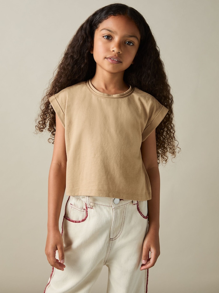 Reiss Camel Terry 9-13 yrs Cotton-Jersey Cropped T-Shirt - Image 1 of 4