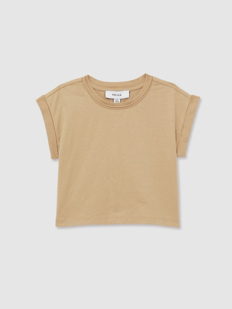 Reiss Camel Terry 9-13 yrs Cotton-Jersey Cropped T-Shirt - Image 2 of 4