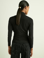 Reiss Black Peyton Mesh Wrap-Neck Ruched Top - Image 4 of 5
