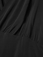Reiss Black Peyton Mesh Wrap-Neck Ruched Top - Image 5 of 5