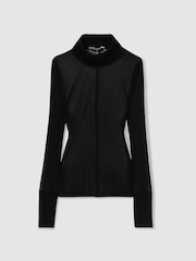 Reiss Black Amber Atelier Sheer-Jersey Funnel-Neck Top - Image 2 of 6