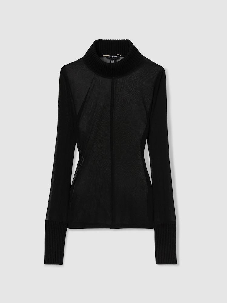 Reiss Black Amber Atelier Sheer-Jersey Funnel-Neck Top - Image 2 of 6