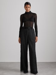 Reiss Black Amber Atelier Sheer-Jersey Funnel-Neck Top - Image 3 of 6