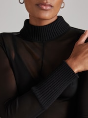 Reiss Black Amber Atelier Sheer-Jersey Funnel-Neck Top - Image 4 of 6