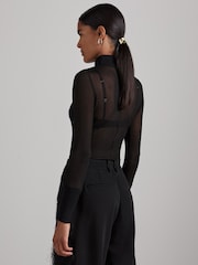 Reiss Black Amber Atelier Sheer-Jersey Funnel-Neck Top - Image 5 of 6
