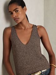 Reiss Bronze Mika Metallic V-Neck Vest - Image 1 of 6