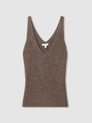 Reiss Bronze Mika Metallic V-Neck Vest - Image 2 of 6